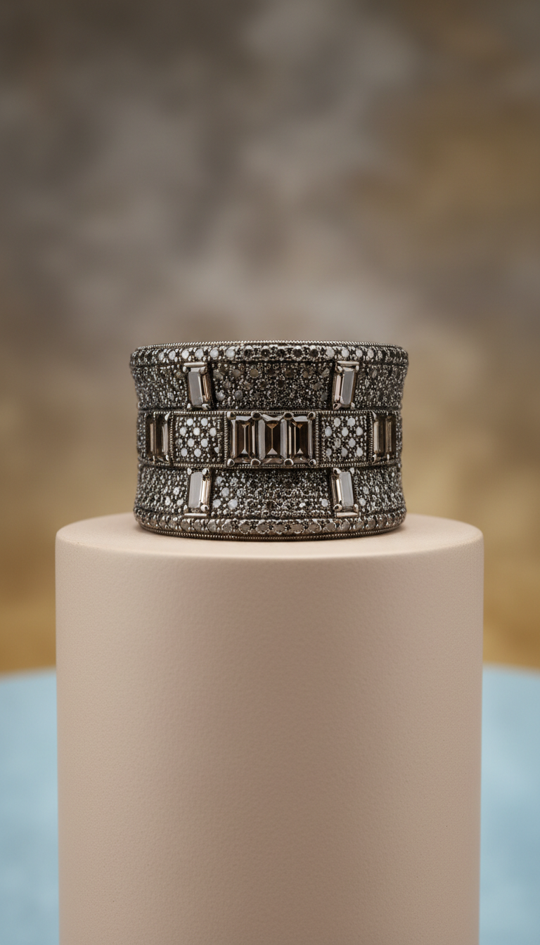Graphite Veil pavé cocktail ring