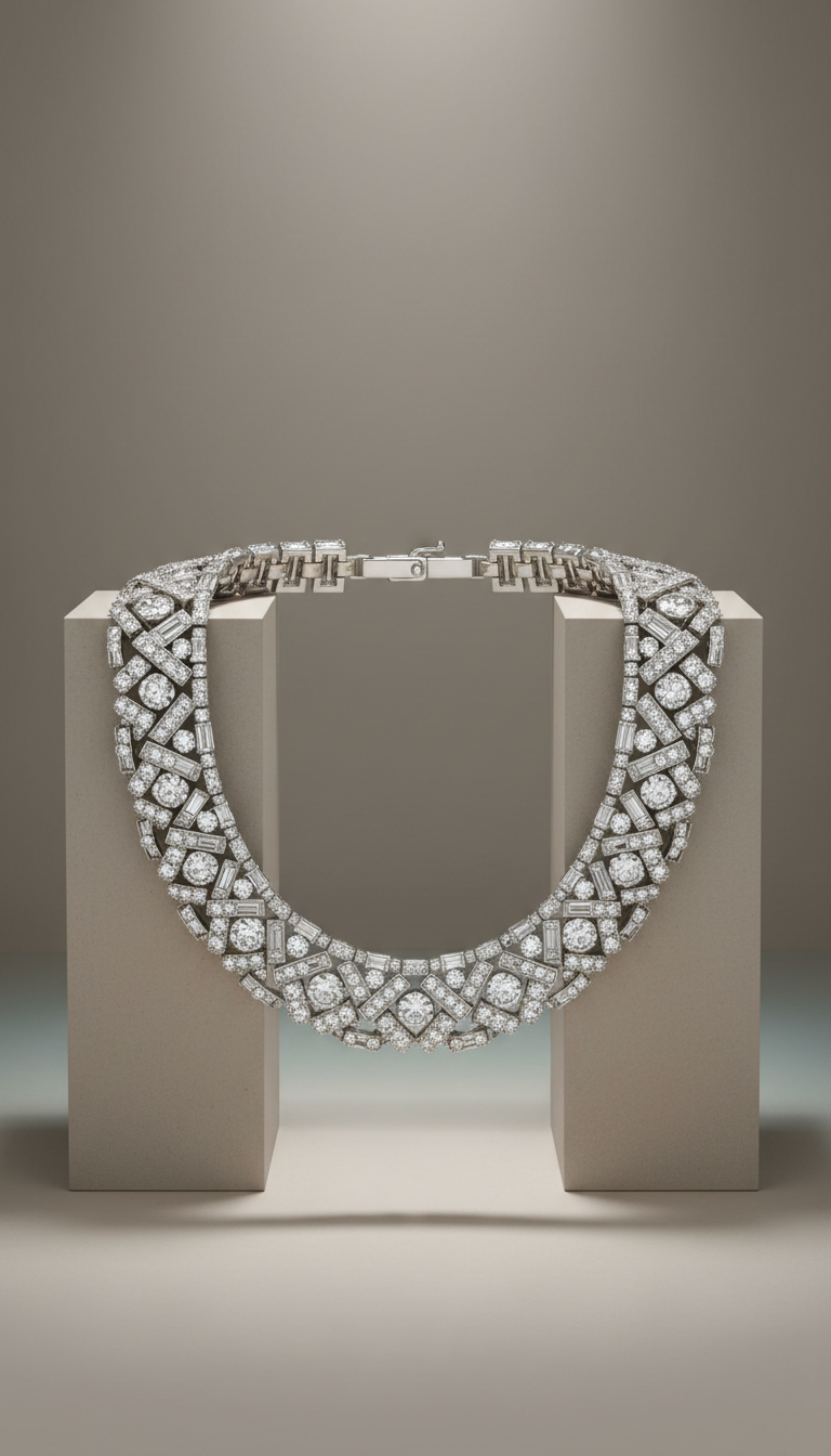 Platinum and diamond collar necklace